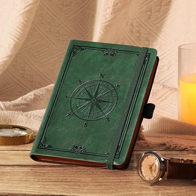 AHGXG Small Blank Pocket Journal Notebook for Men - 256 Numbered Pages B6 Mini Journal, Vintage Soft Leather Hardcover, 80gsm Paper, for Women Work Office School, 4.1'' X 5.7''- Dark Green - Bloomnest