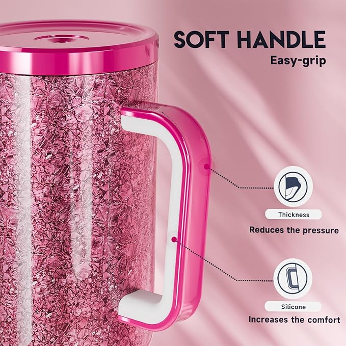 Meoky 40 oz Tumbler with Handle for Women: Stainless Steel Insulated Tumbler with Lid and Straw - 100% Leak Proof Tumbler for Home Office Car - Travelers Commuters Workers, Peony - Bloomnest