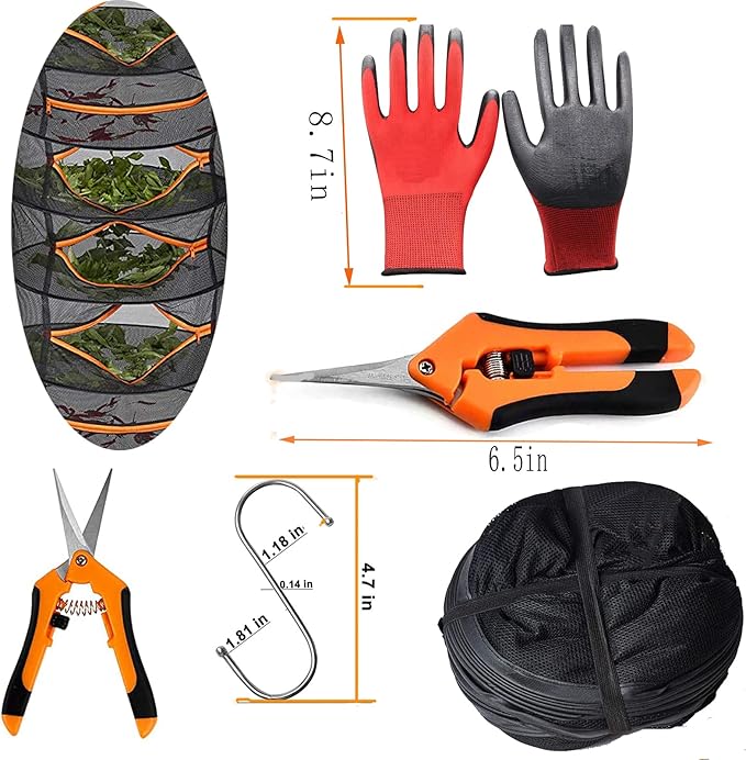 2ft 4 Layer Mesh Hanging Herb Drying Rack Dry Net Plant Drying Rack Net with Orange Zippers Can Dry Plants, Herbal，hanging dryer Hanging Mesh （ Band Garden Scissors） - Bloomnest