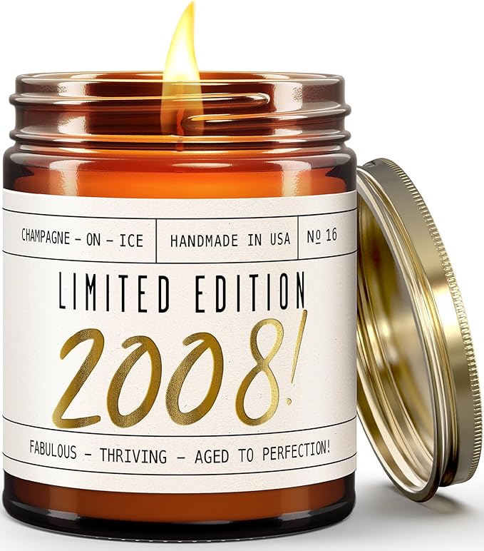 17th Birthday Gifts for Girls - 'Limited Edition 2008' Soy Candle, w/Champagne on Ice I 17 Birthday Gifts for Women I 17th Gift for Her Ideas I 9oz Reusable Jar, 50Hr Burn, Made in USA - Bloomnest