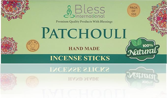 Bless-Patchouli 100%-Natural-Handmade-Hand-Dipped Organic-Chemicals-Charcoal-Free Purification-Relaxation-Positivity-Yoga-Meditation Best-Woods-Scent (500 Sticks (26 OZ)) BlessInternational