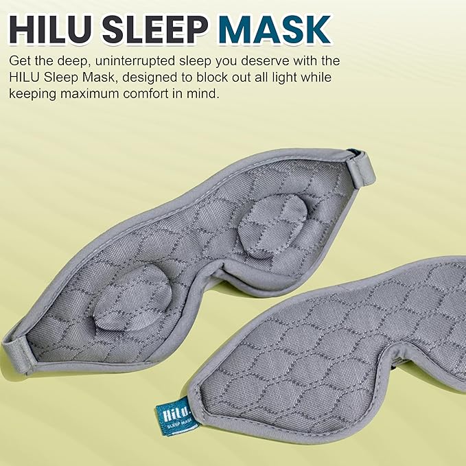HILU Sleep Mask - 100% Light Blocking Eye Mask for Sleeping - Zero Eye Pressure, Comfortable & Adjustable Design - Durable Sleep Blindfold for Women, Men, Travel, Naps & Shift Work | Gray - Bloomnest