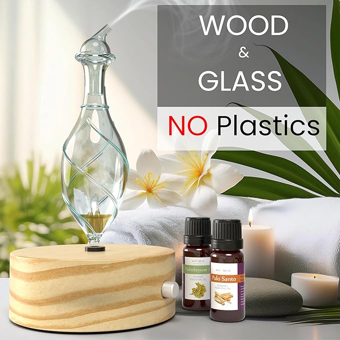 Wood and Glass Essential Oil Diffuser - Solum Lux Vitis - Aromatherapy Diffuser - Essential Oil Nebulizer ArOmis