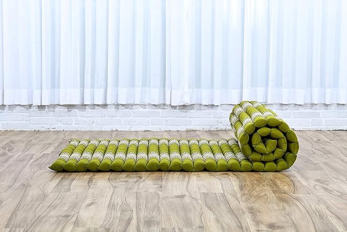 Leewadee - Foldable Floor Mattress - Japanese Roll Up Futon -Trifold Tatami Mat- Guest Floor Bed - Camping Mattress - Thai Massage Mat, Kapok Filled, 75 x 28 inches, Green - Bloomnest