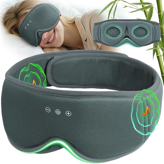 3D Bamboo Cotton Sleep Mask with Bluetooth 5.4 Headphone, Music Wireless Bluetooth Blackout Eye Mask for Side Sleepers, Earphones HD Speaker Microphone for Travel, Gifts for Women Men, Grey - Bloomnest