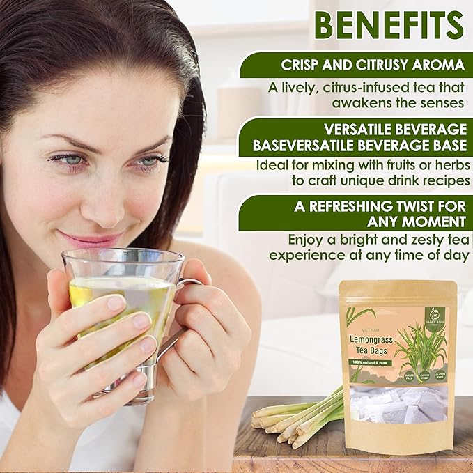 NHAT ANH FARM - Premium Lemongrass Tea Bags, 100 Lemongrass Tea Bags, 100% Natural Dried Lemongrass, Naturally Sweet Herbal Tea, Sugar-Free, Caffeine-Free, No Additives - Bloomnest