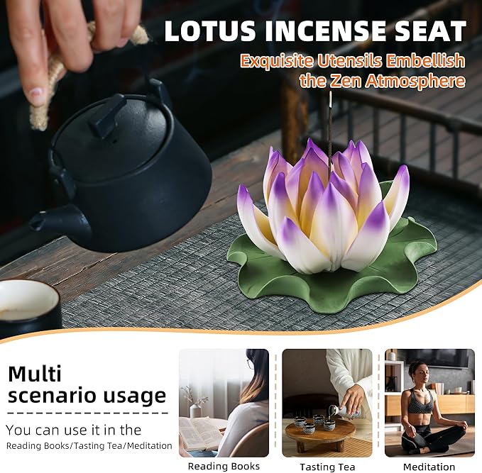 Lotus Incense Burner - Incense Burner Holder for Home Incense Holder Decor Incense Holder for Sticks Yoga, SPA (Z1-Purple Yellow) - Bloomnest
