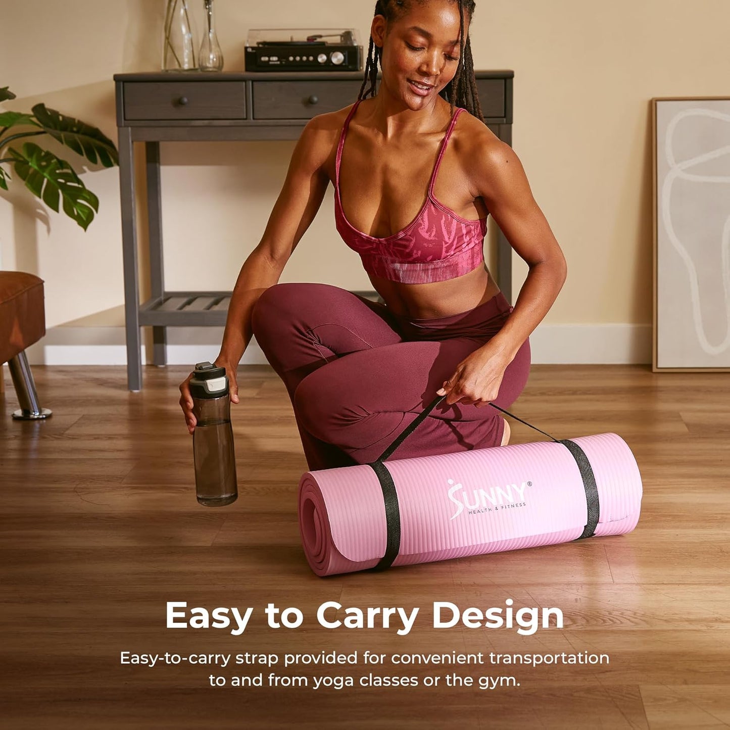 Sunny Health & Fitness Non-Slip Yoga Mat – Durable, Anti-Tear, Lightweight, Cushioned Support for Yoga, Pilates, Stretching Exercises, Meditation and Floor Workouts | Multiple Sizes & Colors