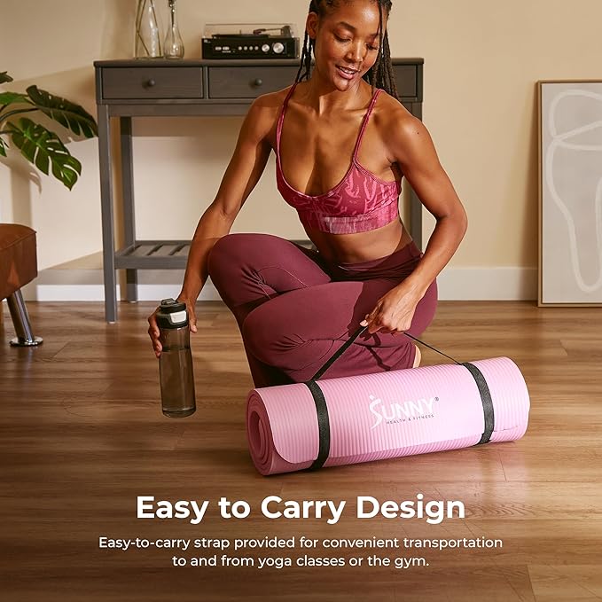 Sunny Health & Fitness Non-Slip Yoga Mat – Durable, Anti-Tear, Lightweight, Cushioned Support for Yoga, Pilates, Stretching Exercises, Meditation and Floor Workouts | Multiple Sizes & Colors - Bloomnest