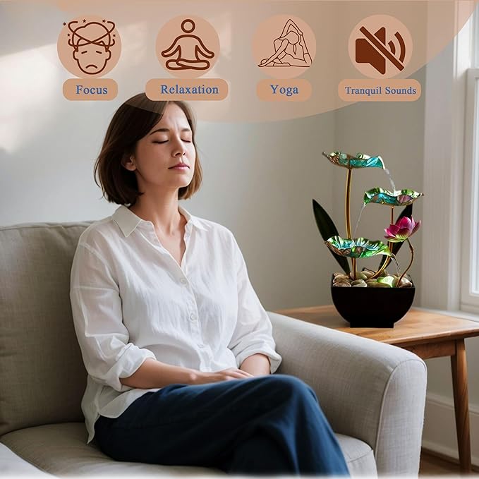 Generic Waterfall Pendulum with Lights Small Fountain Indoor Decompression Office Living Room Home Decor Art Country Style