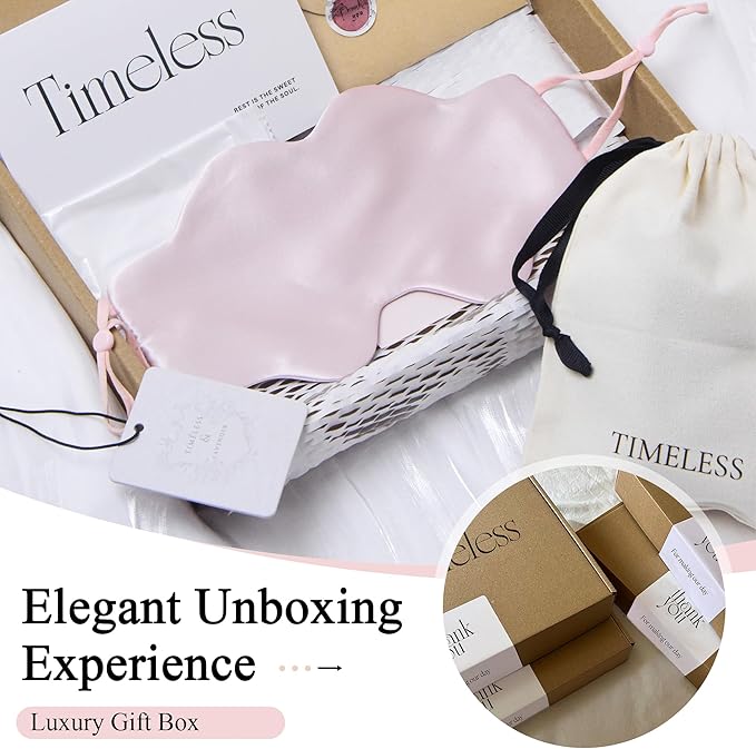 Pink Mulberry Silk Sleep Eye Mask for Men Women, Cloud-Shaped Lightweight Adjustable Hanging-Ear Design (8 Inches), Total Blackout Ready-to-Gift Set for Travel Nap by Timeless Artworks