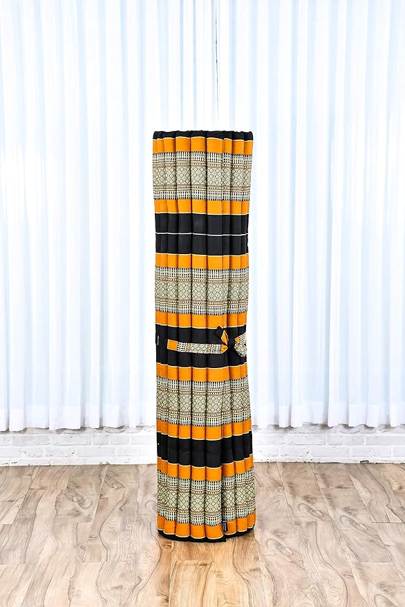 Leewadee - Foldable Floor Mattress - Japanese Roll Up Futon -Trifold Tatami Mat- Guest Floor Bed - Camping Mattress - Thai Massage Mat, Kapok Filled, 75 x 57 inches, Black Orange - Bloomnest