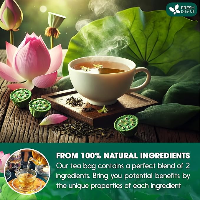 FreshDrinkUS, Premium 20 Tea Bags of Lotus Green Tea, 100% Natural. Exquisite Flavor, Handpicked Leaves, Perfect for Tea Lovers. No Sugar, No Gluten, Vegan. - Bloomnest