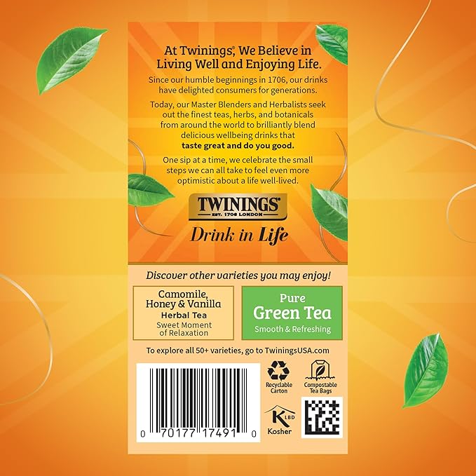 Twinings Peppermint & Creamy Vanilla Herbal Tea Individually Wrapped Bags, 20 Count (Pack of 6), Formerly Buttermint, Naturally Caffeine-Free, Enjoy Hot or Iced, 120 Teabags - Bloomnest