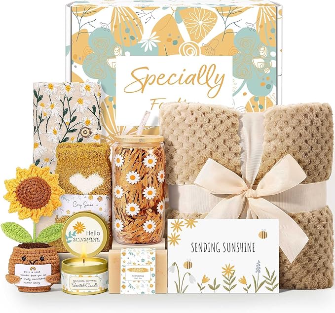 Self Care Gifts for Women Gift Baskets，Sending Sunshine Care Package Spa Gift Sets, Valentines Day Mothers Day Christmas Birthday Gifts for Women Best Friends Mom Sister Wife Grandma Her - Khaki - Bloomnest