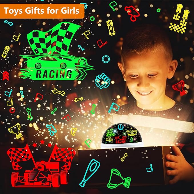 Race Car Night Light Projector Birthday Gifts Toys for Boys Age 3-5 Kids Car Nightlights 360 Degree Rotation with 17 Colors Changing Star Projector Ceiling Light Projector for Boys - Bloomnest