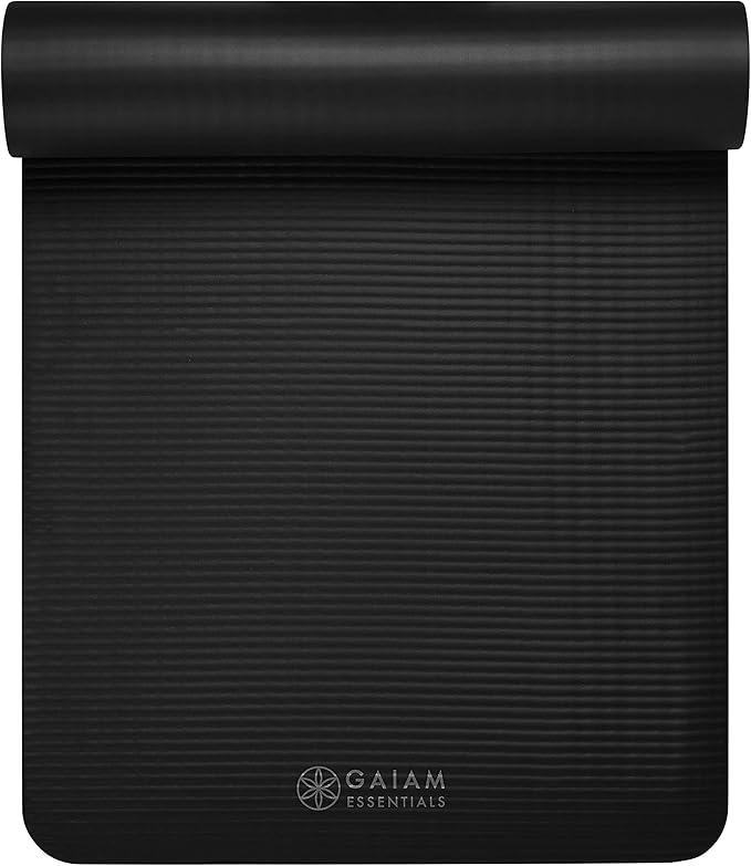 Gaiam Essentials Thick 2/5" (10mm) and Thin 1/4" (6mm) Yoga & Pilates, Fitness & Exercise Mat with Easy-Cinch Carrier Strap