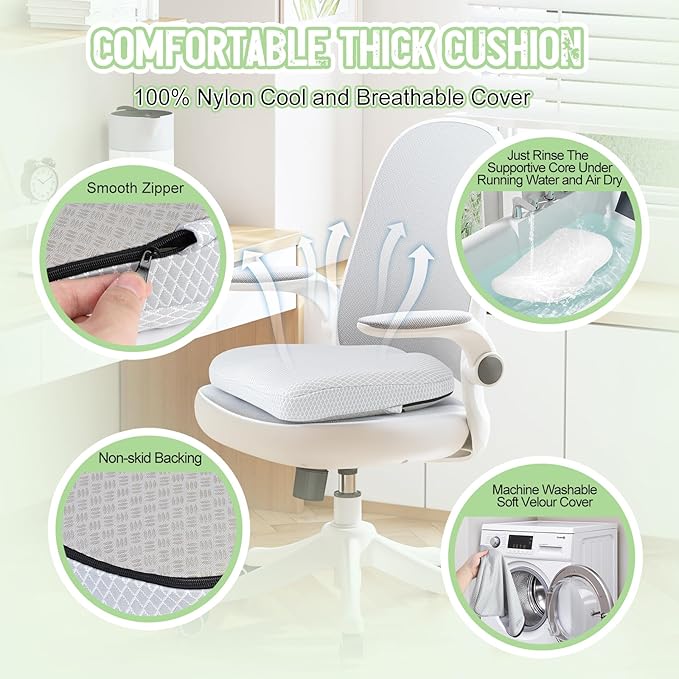 Air Fiber Office Chair Cushion - Ergonomic Seat Cushion for Orthopedic Coccyx, Relief Hip & Back Support - Doctor Recommended Cushion for Long Sitting Worker Driver & Handicapped (Light Grey) - Bloomnest