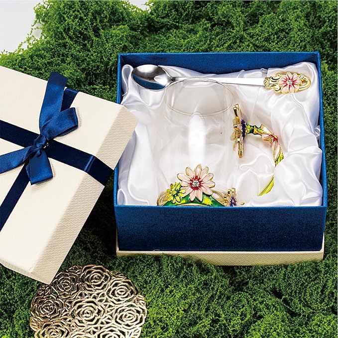 Flower Tea Cup ,Daisy Flower Clear Glass Fancy Coffee Mug with Spoon,Gift Box for Her Mom Wife Grandma Girls Friends Valentines Christmas Birthday Present Idea for Juice,Hot And Cold Drinks Use - Bloomnest