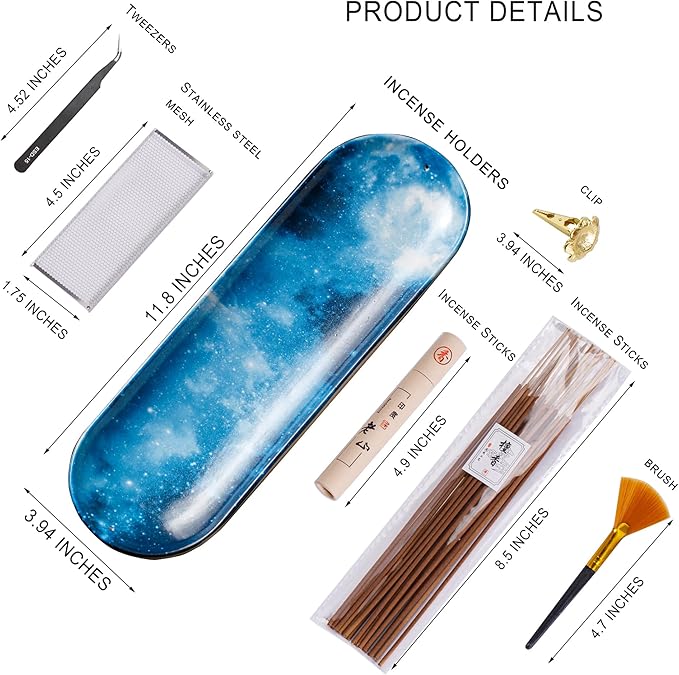 CEREMONY Incense Holder for Sticks, Ceramic Incense Burner with 60 Incense Sticks for Sage Palo Santo, Heat-Resistant Insence-Stick Holder for Backflow Incense Cones Meditation Yoga Spa Room Decor