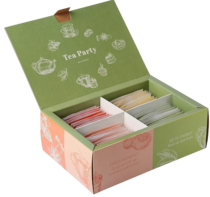ACORUS Tea Party with 4 Different Flavors | Tea Set | 40 Count Natural Rooibos, Black Tea, Green Tea Packs with Beautiful Gift Box | Tea Bags Variety Pack - Bloomnest
