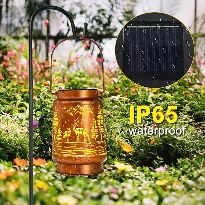 Solar Lanterns Outdoor Garden Decor, Gifts for Women, Mom, Grandma, Birthday, Thanksgiving, Decorative Waterproof Hanging Metal LED Light for Yard, Patio, Lawn, Landscape, Backyard (Deer) - Bloomnest