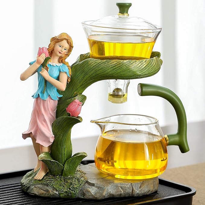 Glass Kungfu Teapot Set Tea maker with Infuser Semi Automatic Tea Set (Green girl) - Bloomnest