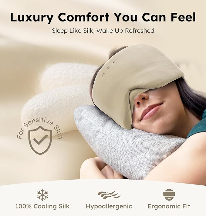 Luxury Bluetooth 5.4 Sleep Mask for Adults - Ice Fiber Cooling & HD Sound, 100% Light Blocking Adjustable Eye Cover for Travel & Side Sleepers - Soft Sleep Headphones with 10H Playtime - Bloomnest