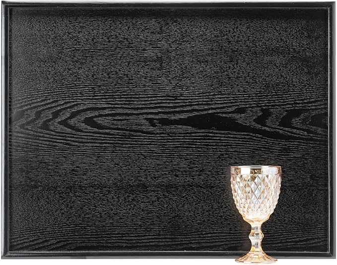 24 x 20 Inches Extra Large Solid Wood Serving Tray for Tea Coffee Table Snack Food Meals Serving Plate Kitchen Party Bar Breakfast Server with Raised Edges Black Wooden Decorative Ottoman Tray - Bloomnest