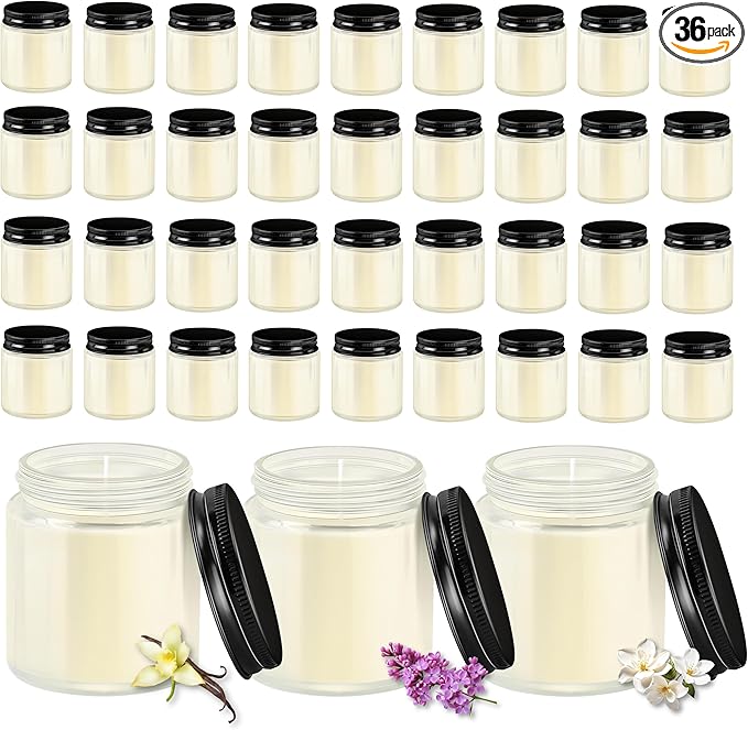ACITHGL 36 Pcs 4oz Mini Mason Jar Candles Small Scented Candles Bulk Aromatherapy Ideal Souvenir Favors for Wedding Birthday Party (Vanilla, Lilac, Gardenia, Black) - Bloomnest