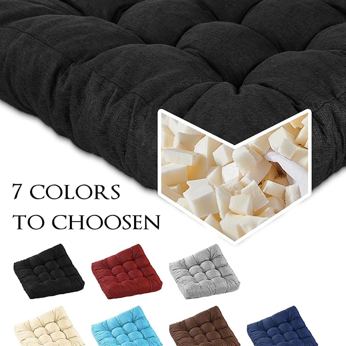 Meditation Floor Cushions Set of 2, Thickened Floor Pillow for Adults, Large Square Pillows Seat Cushion for Tatami Living Room Yoga, Memory Sponge Block Added, 22x22 Inch, Black