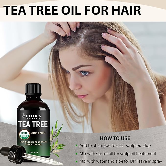 Tea Tree Oil – 100% Pure Organic Tea Tree Essential Oil for Skin, Face, Hair, Scalp, Nails, and Toenail – Therapeutic Grade Tree Tea Oil for Acne & Hair Growth – 1 fl oz - by Fiora Naturals - Bloomnest