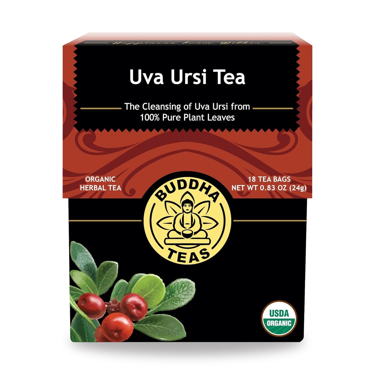 Buddha Teas - Uva Ursi Tea - Herbal Tea - Natural Boost of Vitamins, Minerals, & Antioxidants - Clean Ingredients - Caffeine Free - OU Kosher - Gluten Free - 18 Tea Bags (Pack of 1)