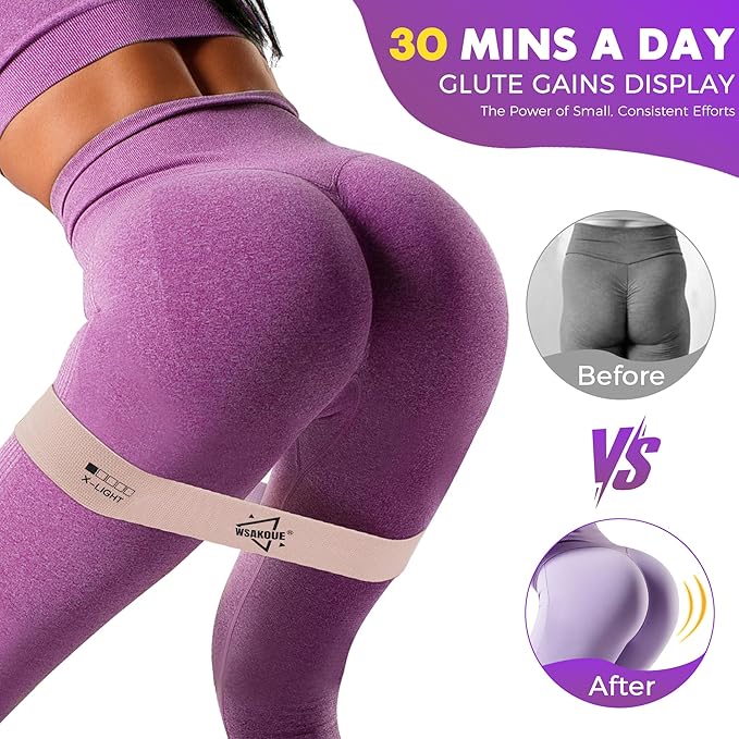 WSAKOUE Fabric Resistance Bands for Working Out – 5 Booty Bands for Women & Men, Exercise Workout Bands for Legs, HIPS & Glutes – Ideal for Home Fitness, Yoga, Pilates & Rehab