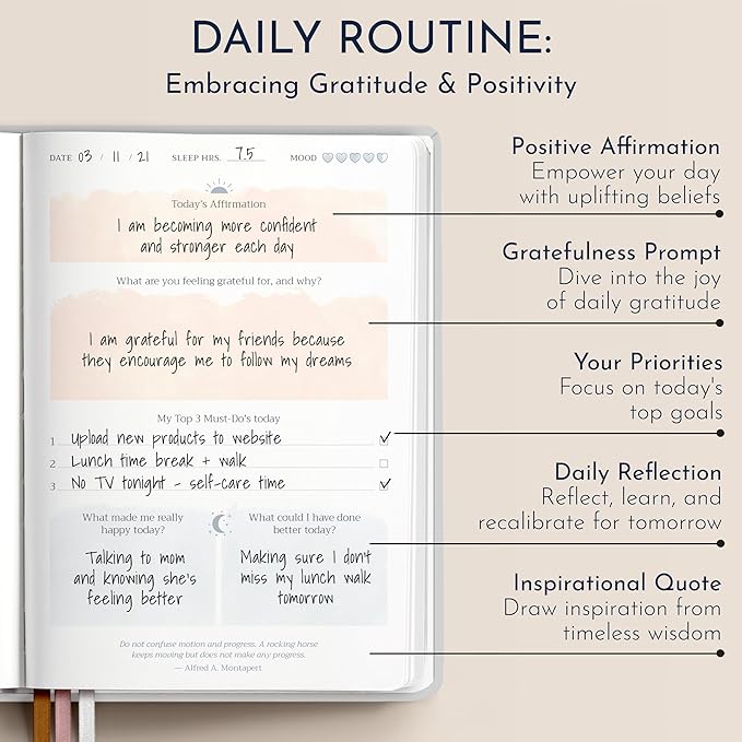 RYVE Daily Gratitude Journal for Women – 6-Month Guided Positivity & Wellness Journal with Prompts, Affirmations, Mindfulness, for Self-Reflection & Manifestation - Bloomnest