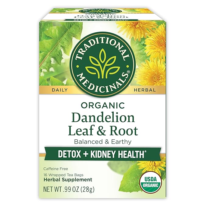 Traditional Medicinals Organic, Dandelion Leaf & Root - Dandelion Root Tea, Supports Normal Detox + Digestion - Kosher, Non-GMO, Caffeine-Free, Compostable - 16 Tea Bags - Bloomnest