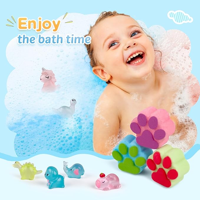 Bath Bombs for Kids with Surprise Inside, 40 Large Number Pack Paw Shape Bath Bombs Gift Set, Natural Organic Kids Bubble Bath Fizzy for Girls Boys with Bath Toys Inside - Bloomnest