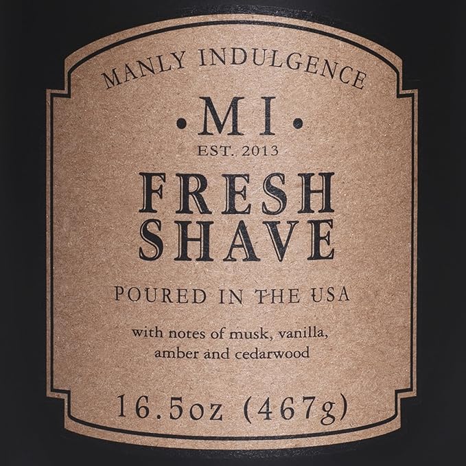 Manly Indulgence Fresh Shave Jar Candle 16.5 oz - Musk, Vanilla & Bergamot - Woodsy Amber & Cedarwood - Up to 60 Hour Burn - Soy Blend Wax, USA Poured - Bloomnest