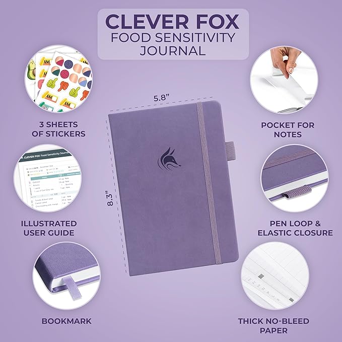 Clever Fox Food Sensitivity Journal – Daily Intolerance & Symptom Log for IBS, Diabetic, Low Fodmap, Elimination Diet – Health Tracker (Lavender) - Bloomnest