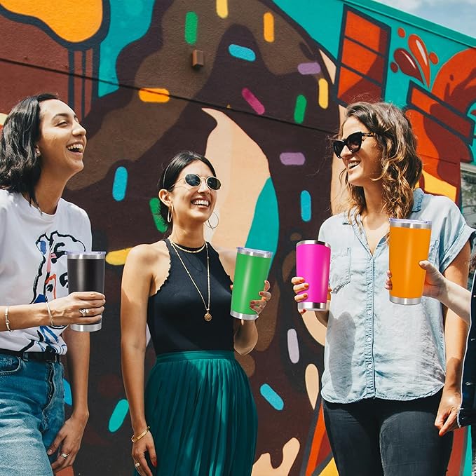 20 oz Tumbler Coffee Travel Tumblers Bulk with Lid Stainless Steel Double Wall Vacuum Insulated Mug Powder Coated Cups fit Car Cupholder for Hot and Cold - Green, 4Pack