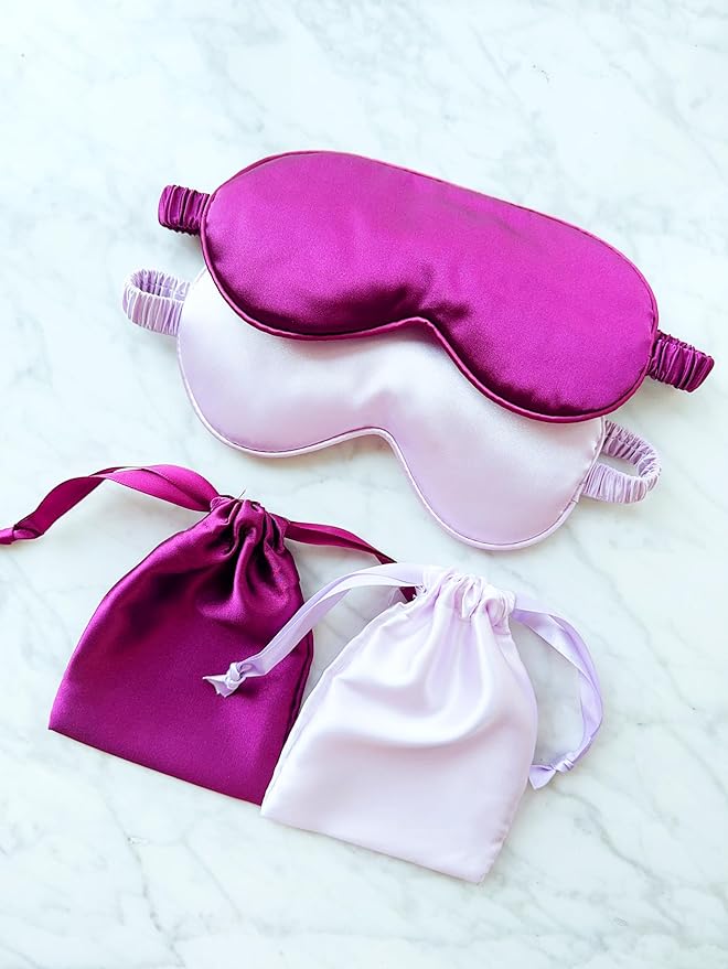 Silk Eye Mask for Sleeping - Satin Eye Cover with Silk Storage Bag Dark Purple - Bloomnest