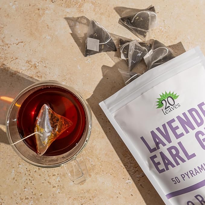 Lavender Earl Grey Black Tea - 100% Certified Organic - 50 Pyramid Tea Bags Sachets in a Resealable Bag - Bloomnest