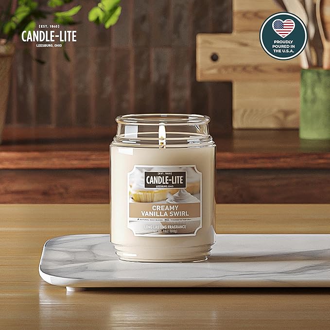 Candle-lite Fall Scented Candles, Creamy Vanilla Swirl, 18 oz Jar, Proudly Poured in The USA, Aromatherapy Candle, Single-Wick with 110 Hours of Burn Time, Perfect for Creating a Relaxing Ambiance - Bloomnest