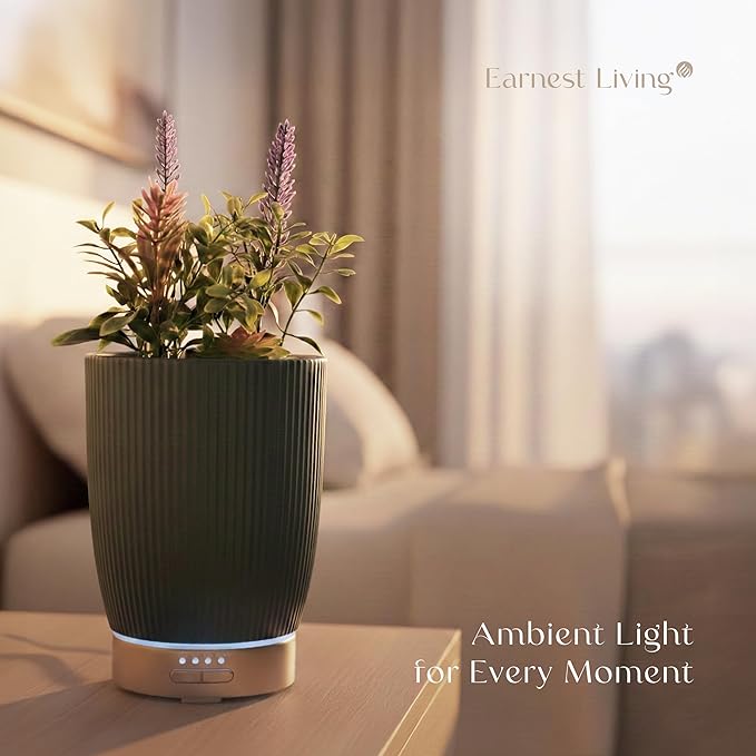 Earnest Living Essential Oil Diffuser Ceramic Artificial Succulent Plants Potted Diffuser 100 ml for Lavender Essential Oils Timers Night Lights and Auto Off Humidifier Aromatherapy Diffusers for Gift - Bloomnest