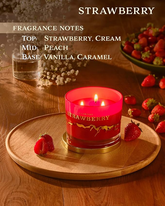 Strawberry Scented Candles - 100% Natural Soy Wax - Large 3 Wick Jar Candle - Up to 50 Hours Burning Time - Candles for Home - Gift-Ready Candle for Men & Women - Aromatherapy Candles - Bloomnest