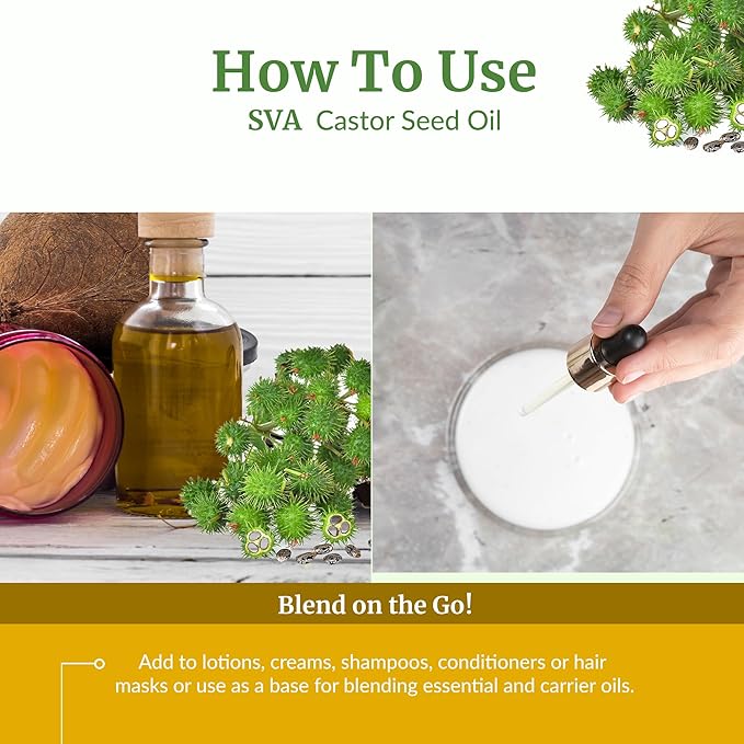 SVA Castor Seed Oi Organic - 32 Fl Oz – 100% Natural Cold Pressed Organic Castor Oil - for Face, Skin Care, Hair Care, Scalp Massage & Body Massage - Bloomnest