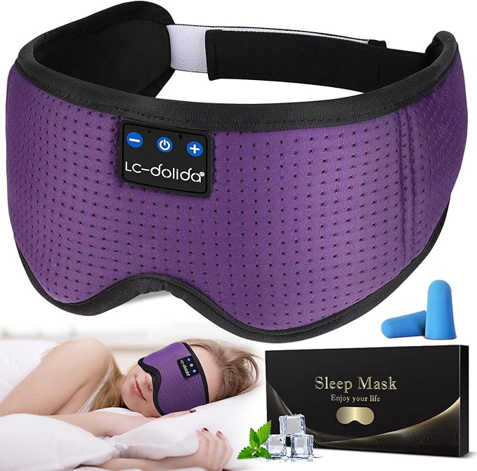 LC-dolida Sleep Headphones, Silk Sleep Mask Bluetooth Wireless Music Eye Mask, Sleeping Headphones for Side Sleepers Sleep Mask with Bluetooth Headphones Ultra-Thin Stereo Speaker Perfect for Sleeping - Bloomnest