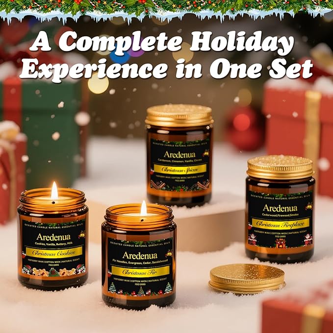 Christmas Candles - Christmas Spice Candle | 7 oz Soy Candles with Warm Cinnamon, Clove & Nutmeg Aroma | Holiday Scented Candle, Cozy Winter Candle Gift for Men & Women - Bloomnest