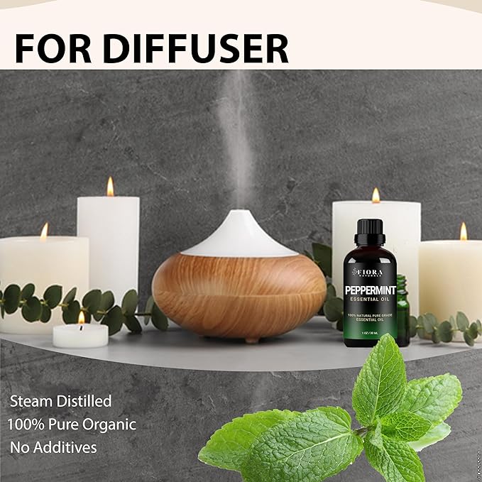 Peppermint Essential Oil by Fiora Naturals - 100% Pure Peppermint Oil for Hair Growth, Skin and Scalp Acne, Diffuser, DIY soap, and Candle Making. Pure Mentha Piperita Oil - Bloomnest