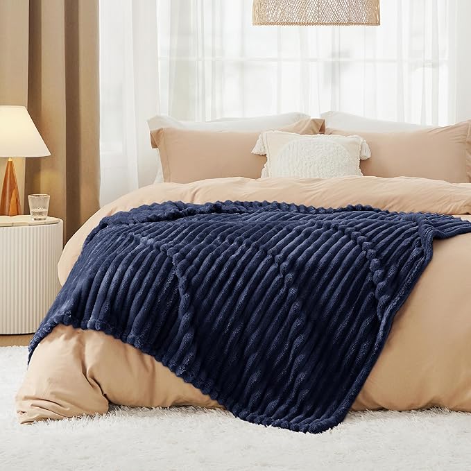 Bedsure GentleSoft Navy Blue Fleece Blanket for Couch - Cozy Soft Blankets for Women, Cute Small Throws for Girls, Navy, 50x70 Inches - Bloomnest